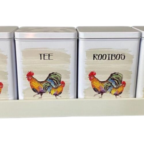 Tin Set – Koffie Tee Suiker Rooibos Hoender 2023
