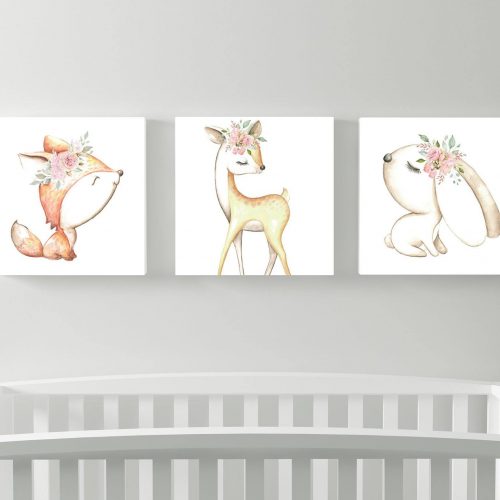 Fox Deer Bunny Floral Set of 3