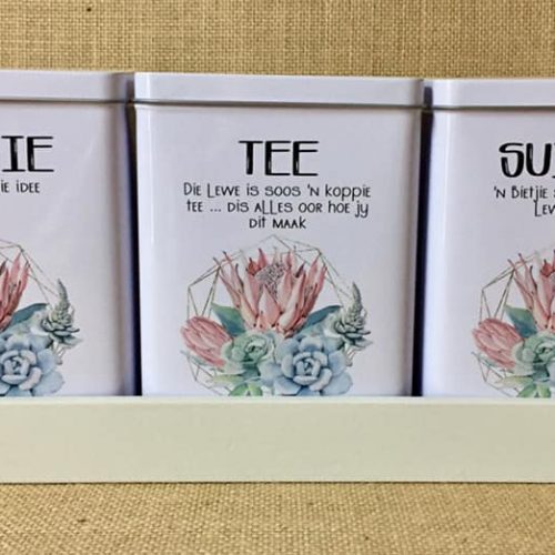 Tin Set – Koffie Tee Suiker Ligte Protea