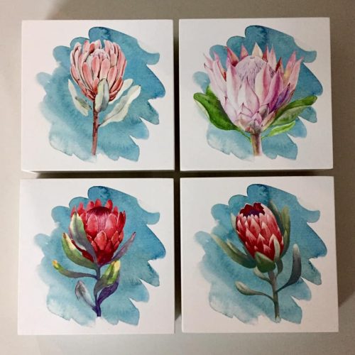 Set of 4 mini canvas Turqoise Protea