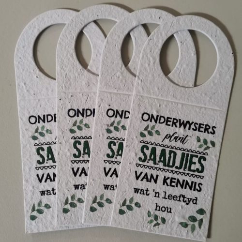 Seed Paper Plantable Bottle Tag (Flowers) – Onderwyser – (1)