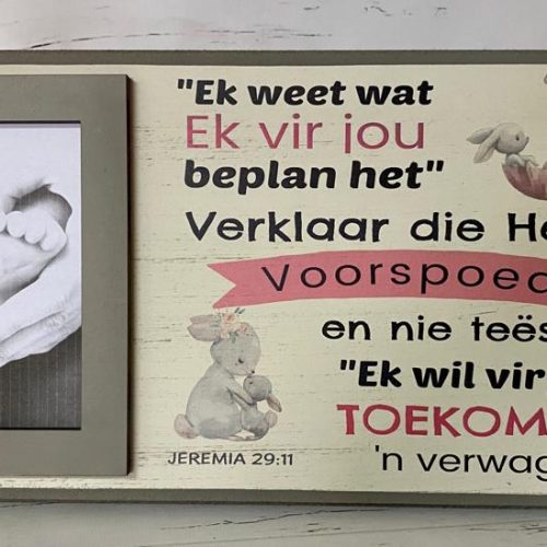 Ek weet wat Ek vir jou beplan Pink Frame 2023