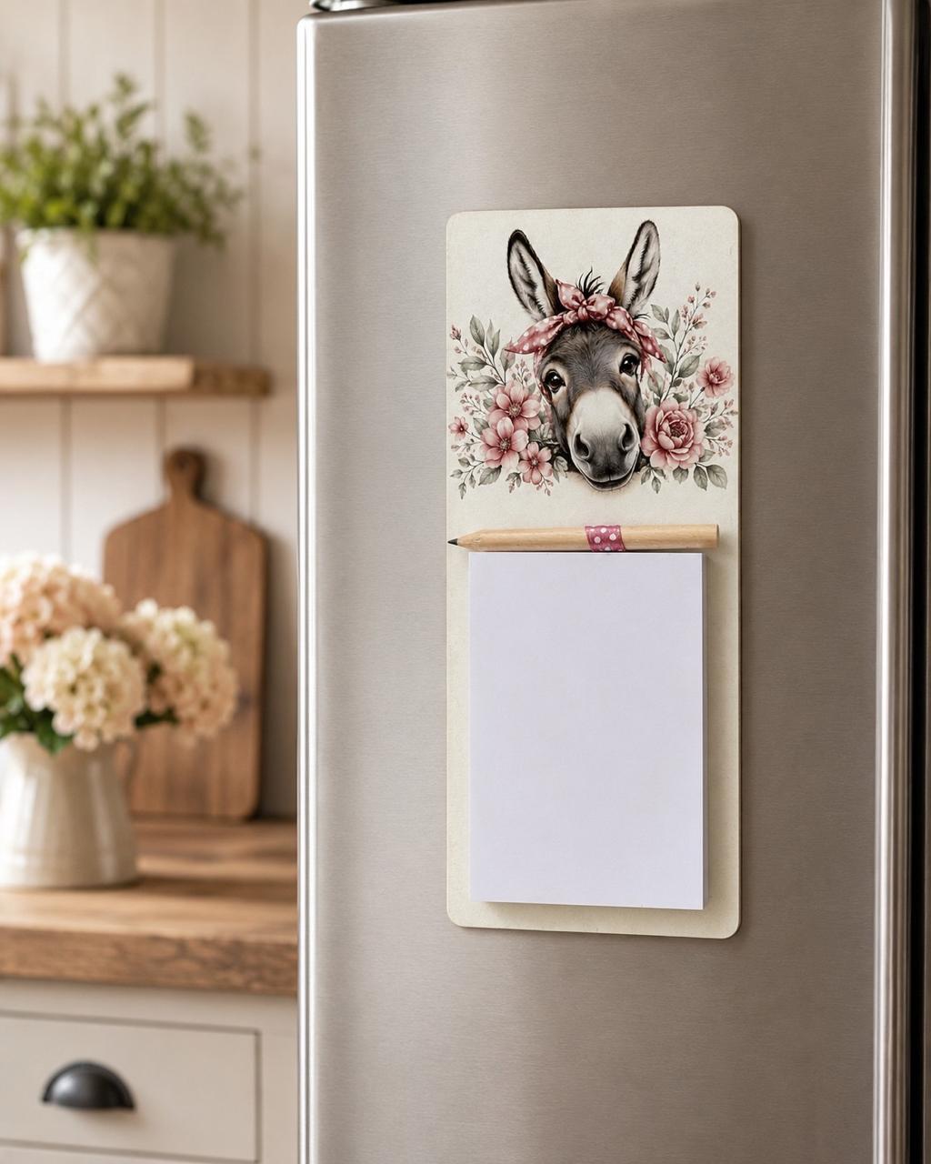 Magnetic Notepad - Donkey Pink Flowers
