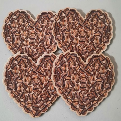 Coaster (4) Coffee bean heart