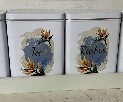 Tin Set – Koffie Tee Suiker Rooibos Sterlitzia