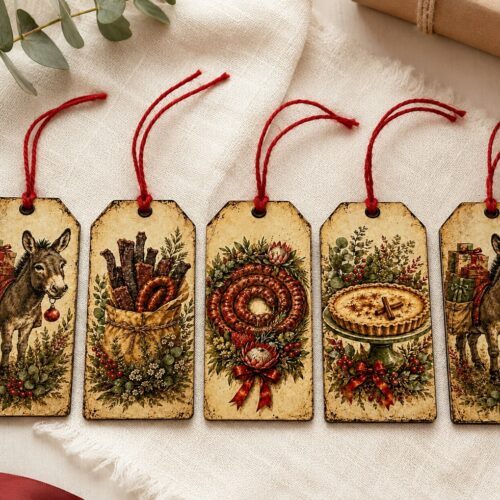 Gift Tags Wood Biltong Boerewors Melktert Pack of 5
