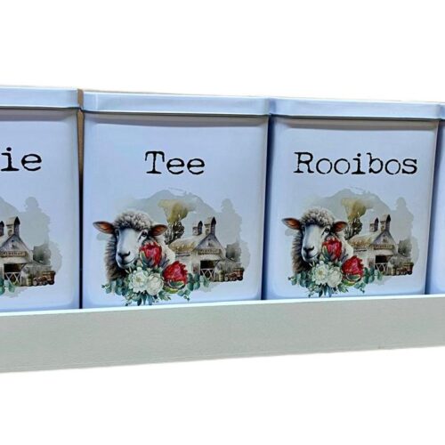 Tin Set – Koffie Tee Suiker Rooibos Sheep Dark Protea 2024