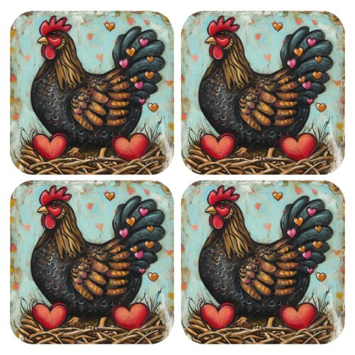 Coaster (4) Chicken with Hearts 2024