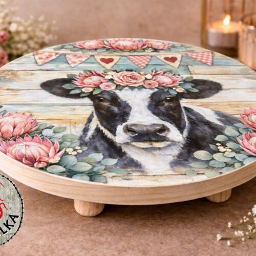 Cake Stand Wood 30cm Cow 2024