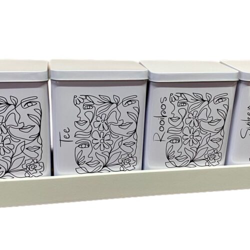 Tin Set – Koffie Tee Suiker Rooibos Lineart Floral Faces 2024
