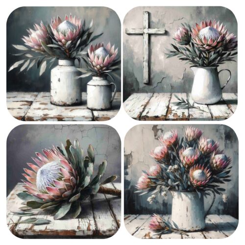 Coaster (4) Enamel Protea