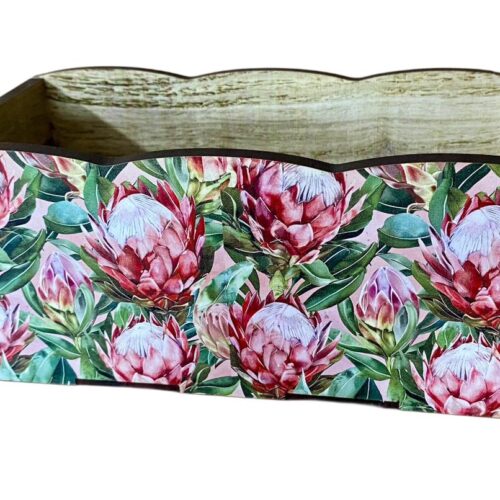 Small Wood Box Printed Pink Proteas 2025