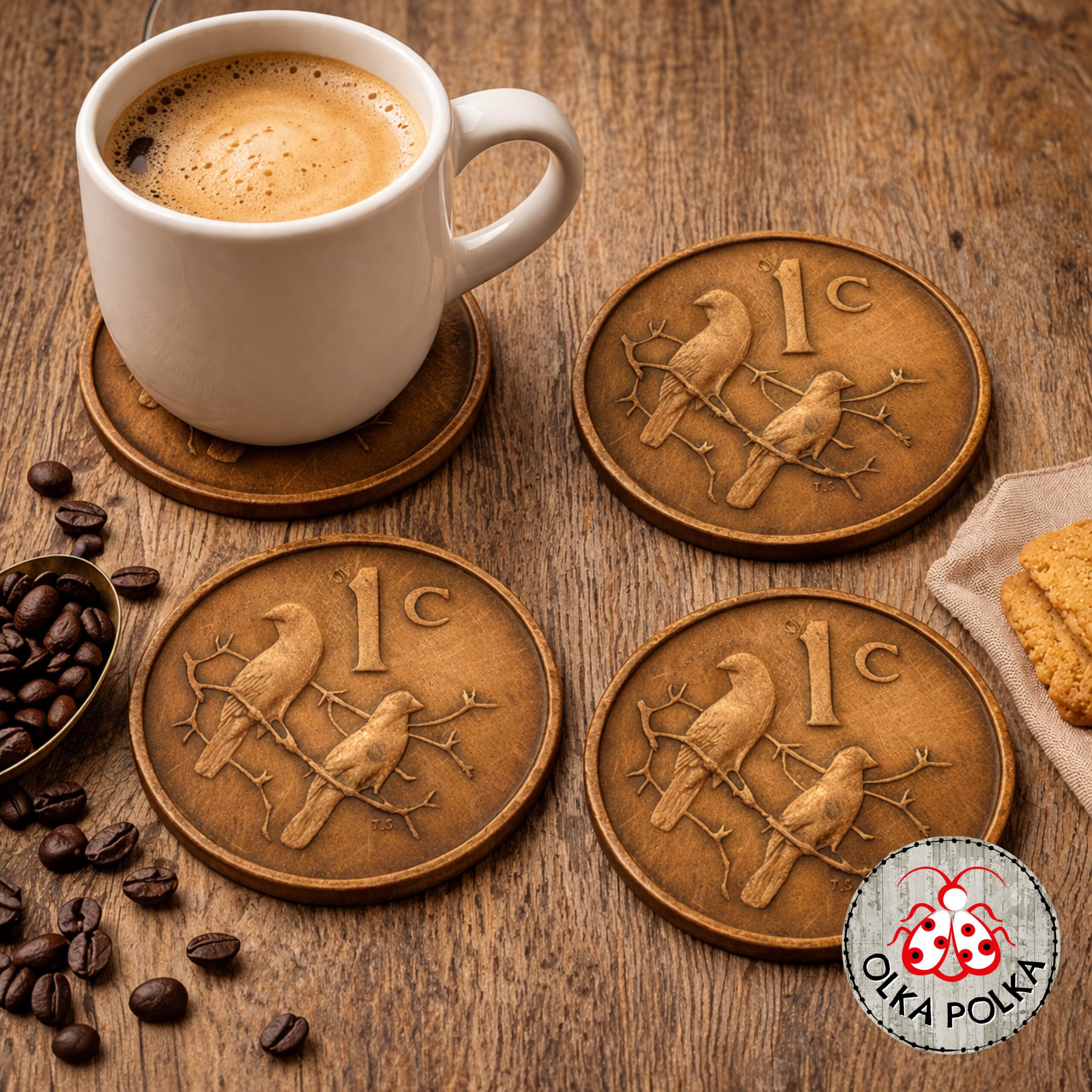 Coaster (4) South African 1 Cent Coin Coasters – Olka Polka Creations