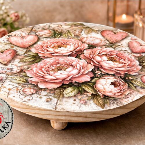 Cake Stand Wood 30cm Peony Heart 2025