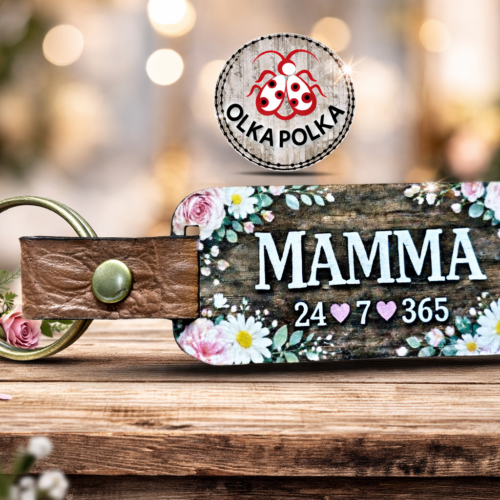 Leather & Wood Keyring Mamma 2026