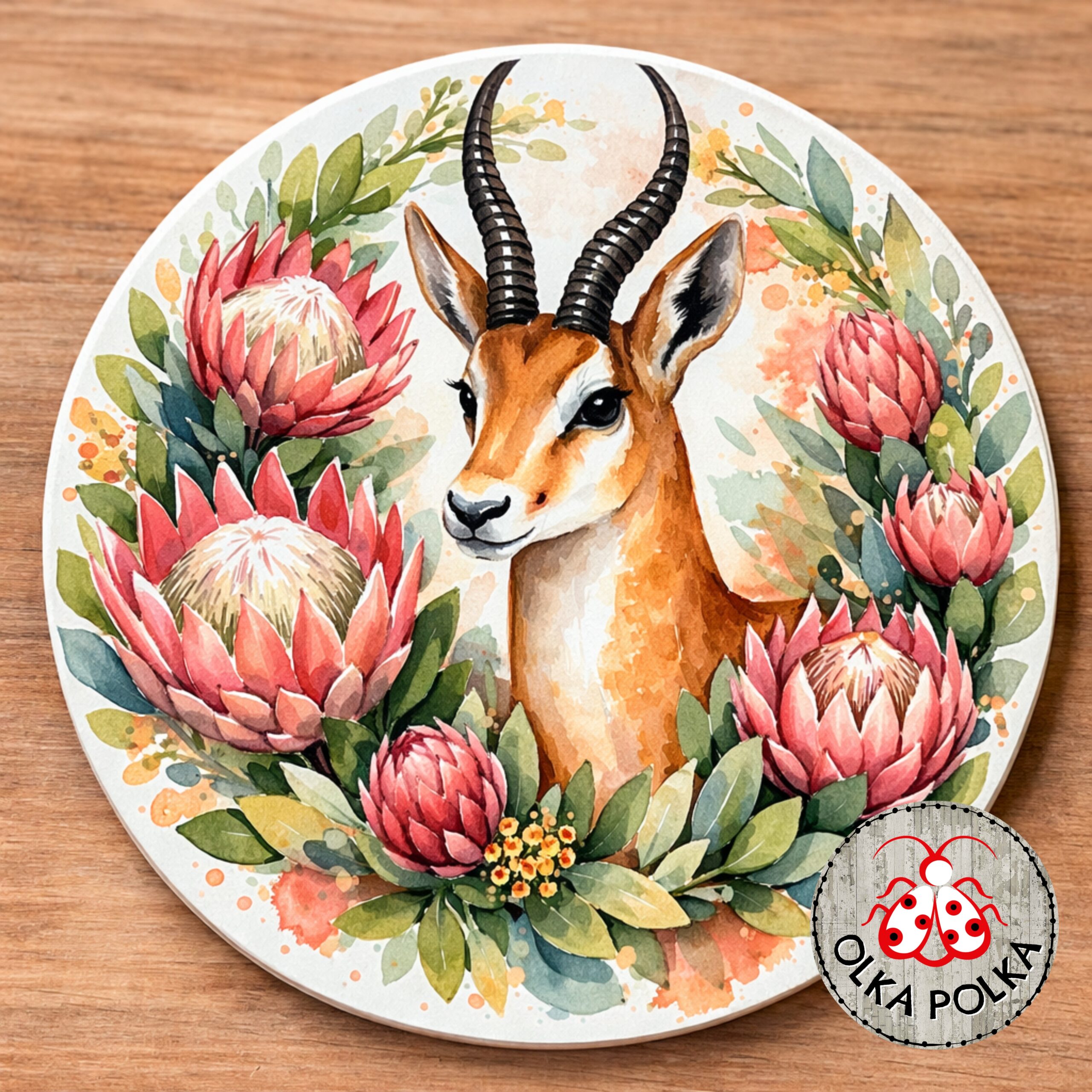 Potstand Wood Protea Springbok