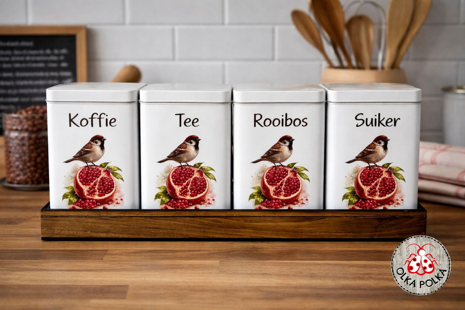 Tin Set - Koffie Tee Suiker Rooibos Mossie Granaat 2026