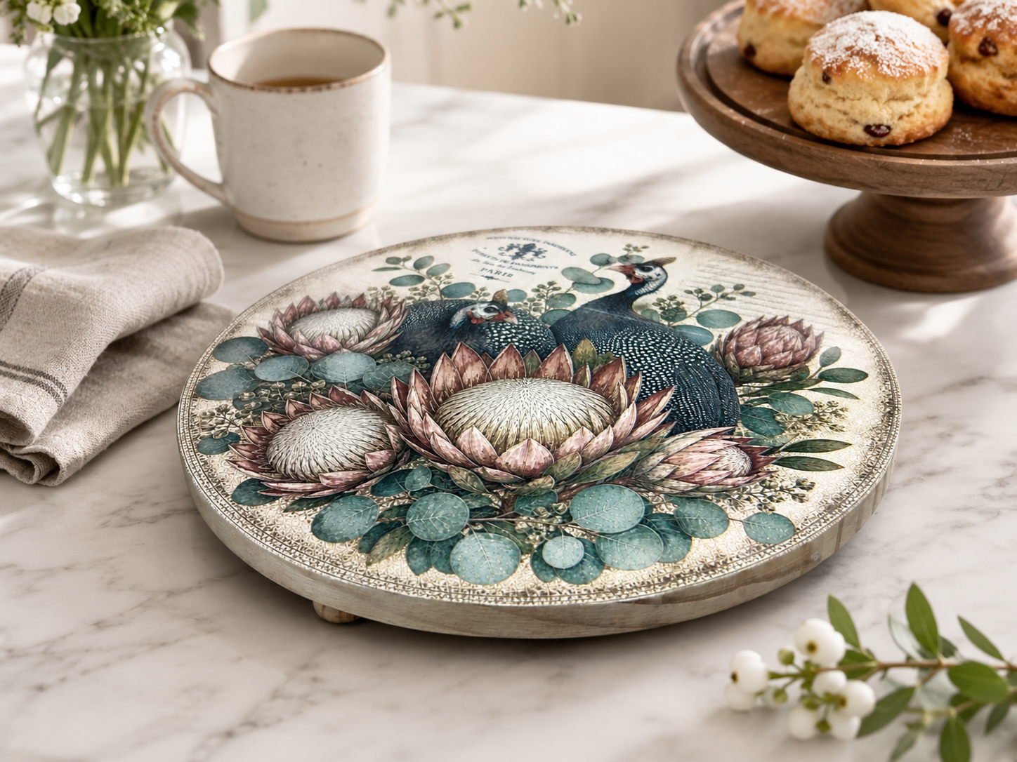 Cake Stand Wood 30cm Guinea Fowl