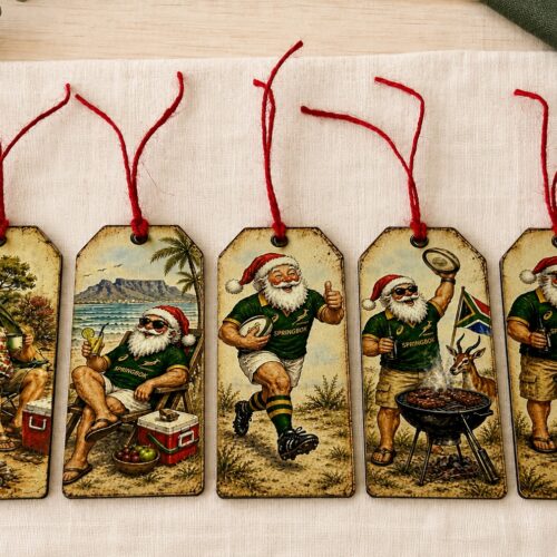 Gift Tags Wood Santa Rugby Pack of 5