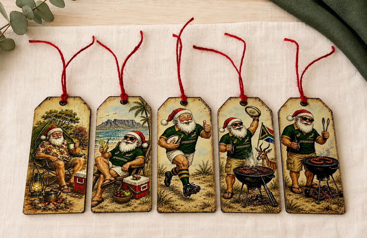 Gift Tags Wood Santa Rugby Pack of 5