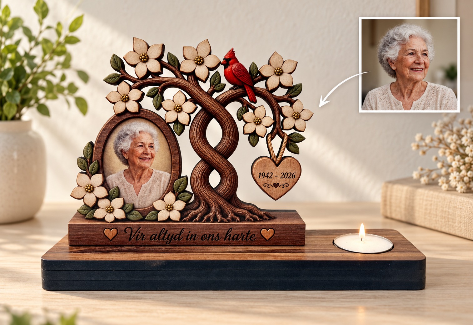 Personalized Wood Memorial Tea Candle Holder