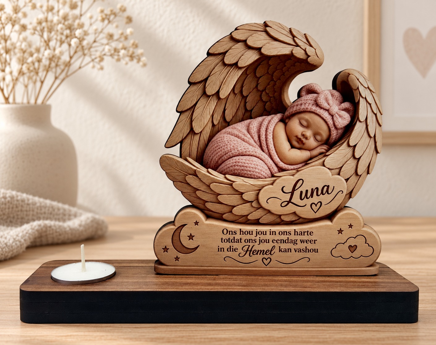 Personalized Wood Baby Memorial Tea Candle Holder