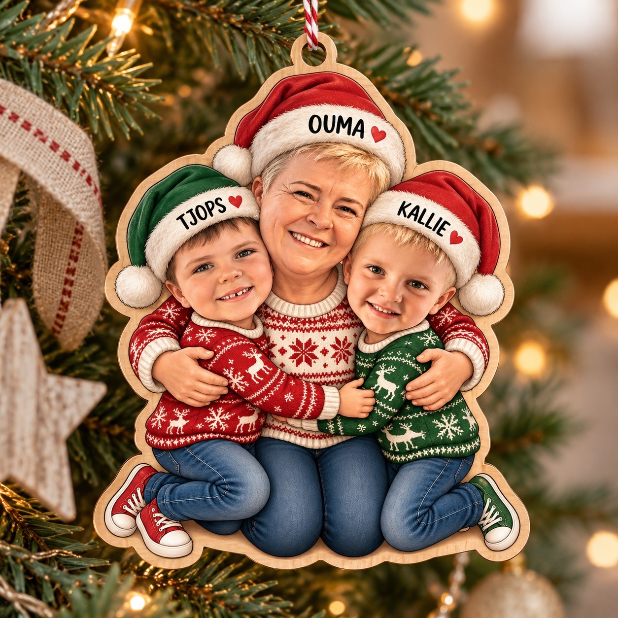 Custom Family Caricature Christmas Ornament
